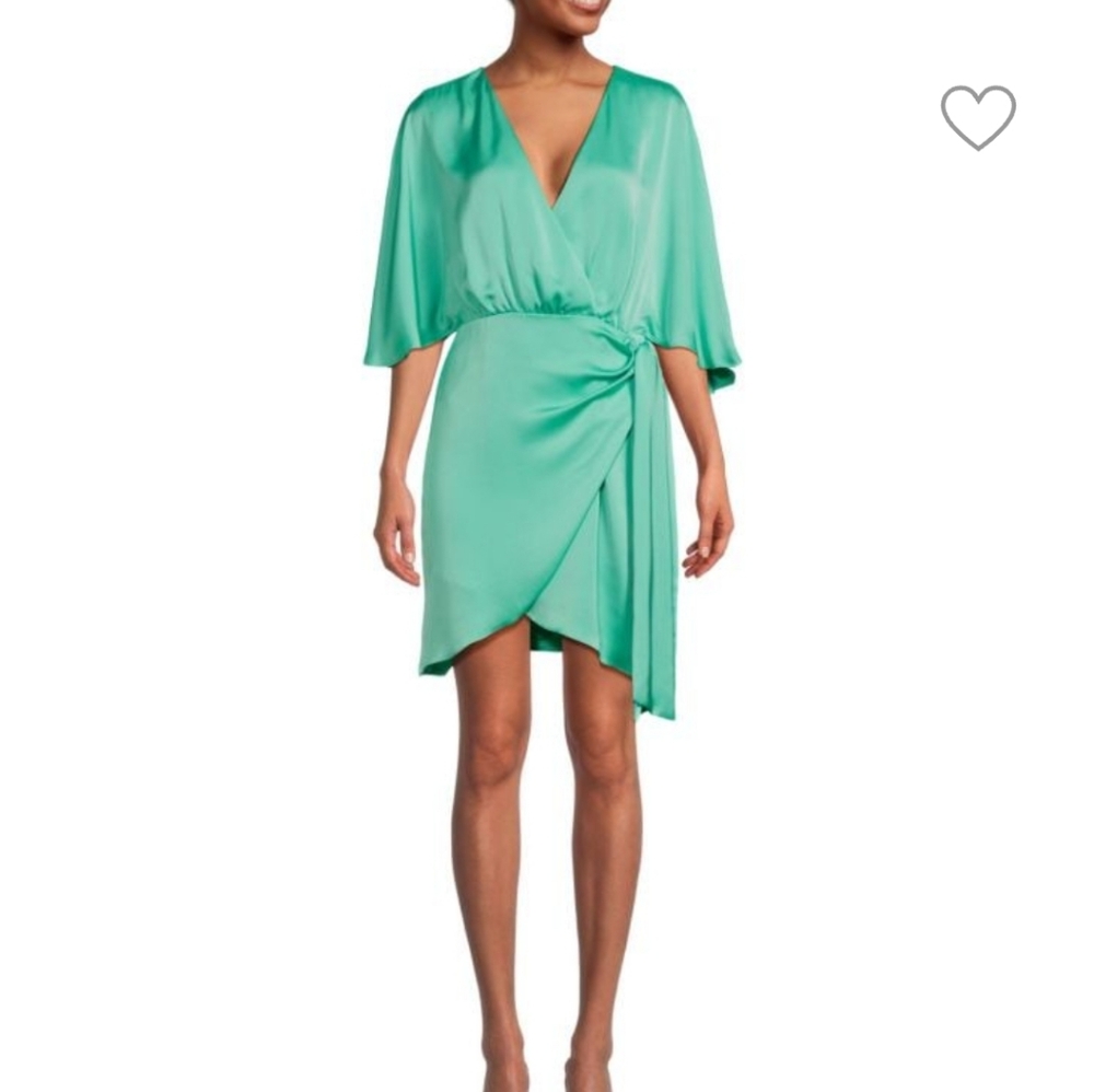 New Ramy Brook Alexis Faux Wrap Satin Mini Dress 0